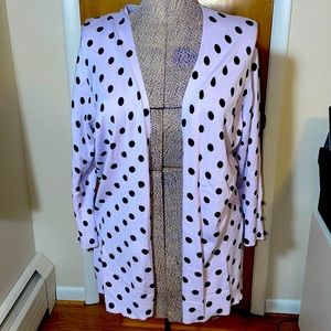 RED Womens Large Lavender w Black Polka Dot Medium Length Cardigan